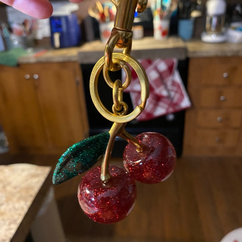 Glittery Cherry Keychain/Bag Charm with Gold Accents